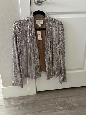 Anthropologie Taupe Sequin Open Blazer by Mare